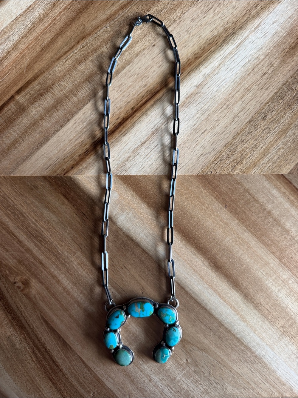 Sterling Silver Chain Necklace with Turquoise Naja Pendant